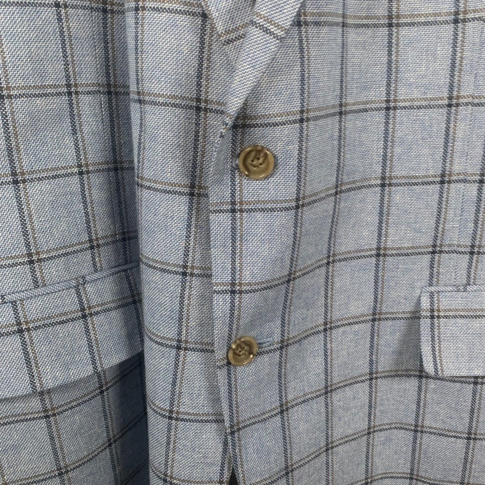 Stafford Classic Fit Linen Blend Blue Windowpane Blazer Size 46Reg - Picture 3 of 12
